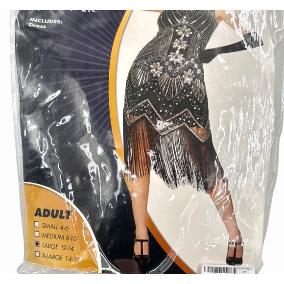 STUNNING BEADED SEQUIN SPIRIT HALLOWEEN 1920'S FLAPPER DRESS COSTUME - L BLACK - Picture 8 of 10